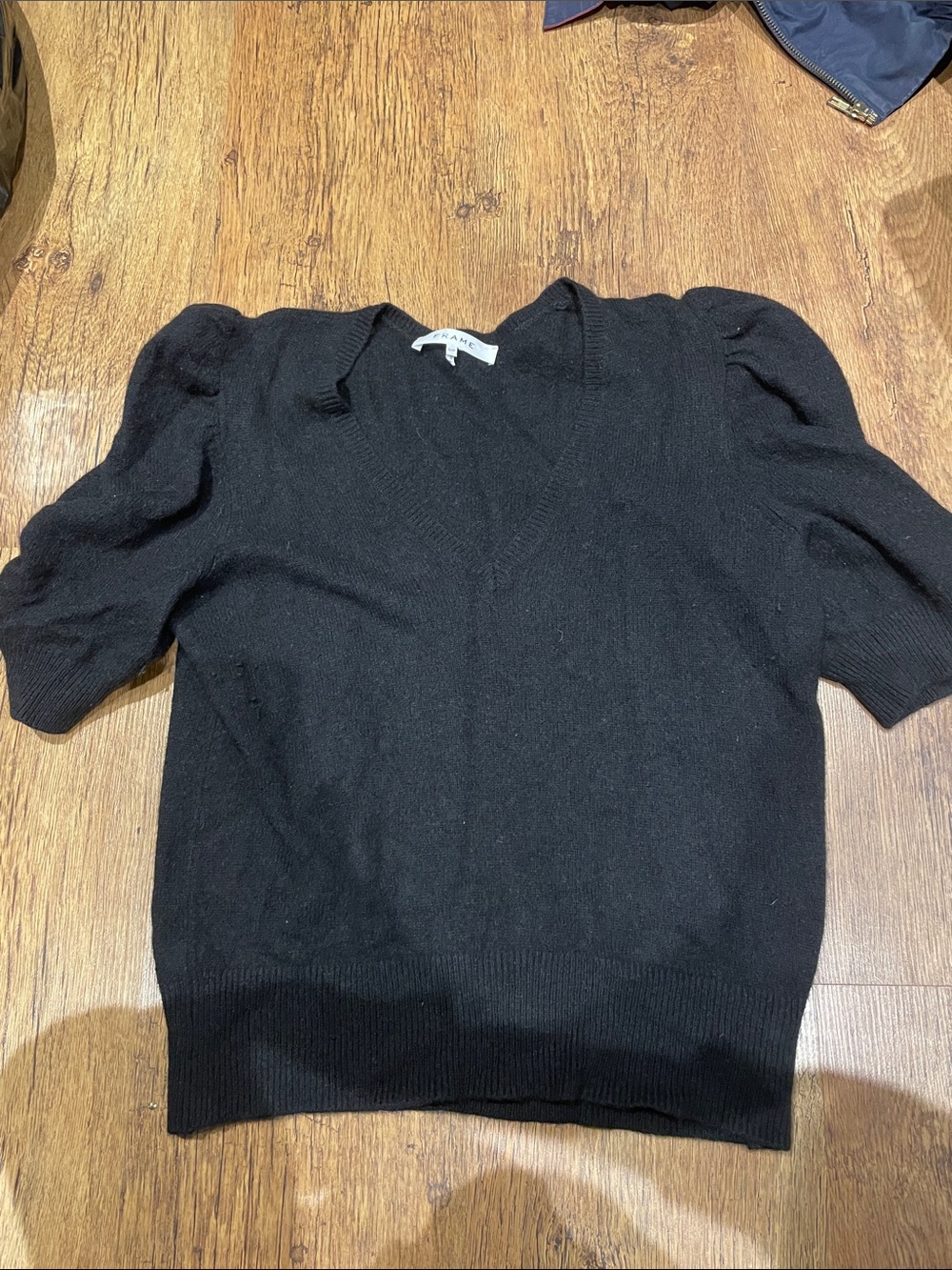 Frame Black V-Neck Short Sleeve Sweater
